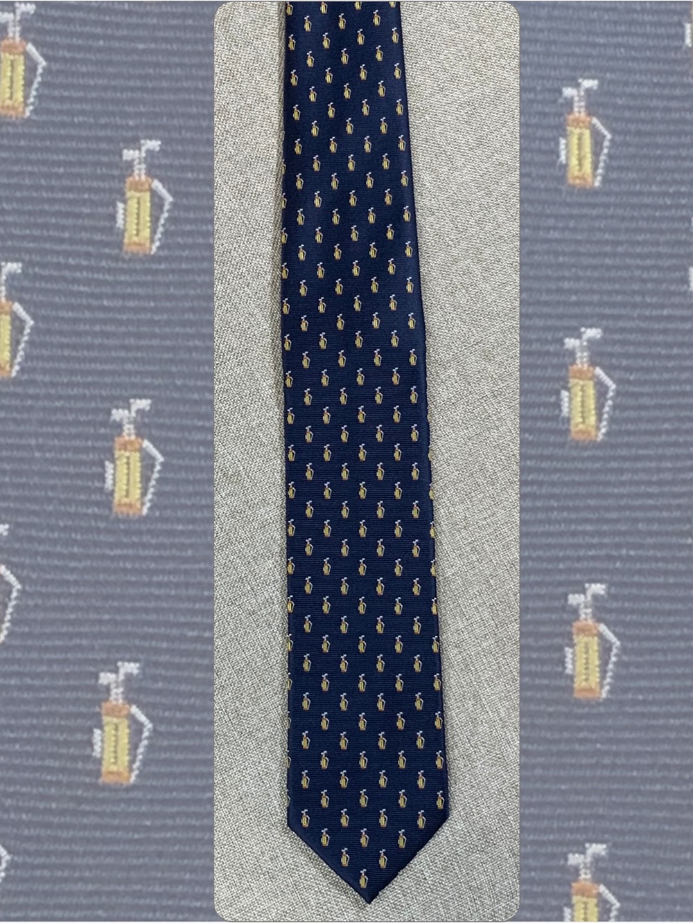 Navy Jaquard Golf Bag Foulard Novelty Tie Classic Width Extra Long
